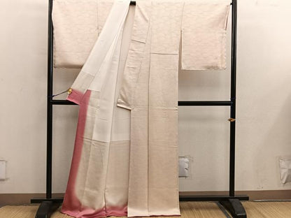 平和屋着物●上質な色無地　幾何学地紋　薄黄色　金通し地　正絹　逸品　BAAY0314mz