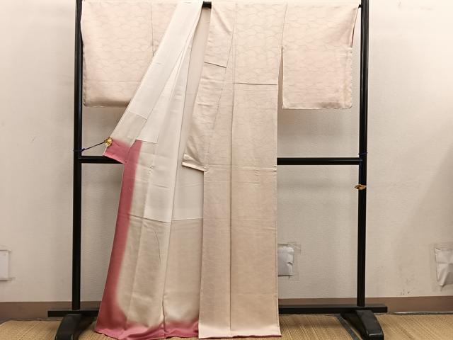 平和屋着物●上質な色無地　幾何学地紋　薄黄色　金通し地　正絹　逸品　BAAY0314mz