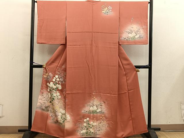 平和屋着物■訪問着　刺繍　菊花文　暈し染め　金彩　正絹　逸品　BAAY0318mz