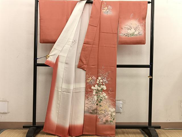 平和屋着物■訪問着　刺繍　菊花文　暈し染め　金彩　正絹　逸品　BAAY0318mz