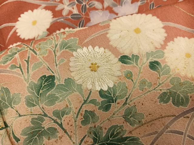 平和屋着物■訪問着　刺繍　菊花文　暈し染め　金彩　正絹　逸品　BAAY0318mz