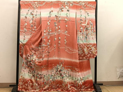 平和屋着物■豪華振袖　駒刺繍　鳳凰花文　暈し染め　金銀彩　正絹　逸品　BAAY0324mz