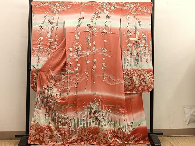 平和屋着物■豪華振袖　駒刺繍　鳳凰花文　暈し染め　金銀彩　正絹　逸品　BAAY0324mz