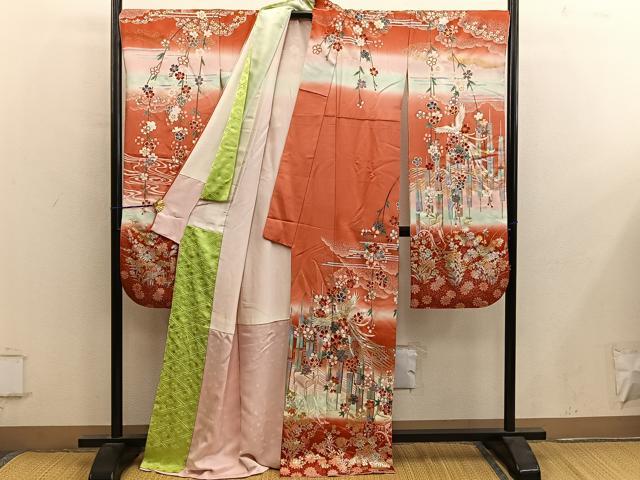 平和屋着物■豪華振袖　駒刺繍　鳳凰花文　暈し染め　金銀彩　正絹　逸品　BAAY0324mz