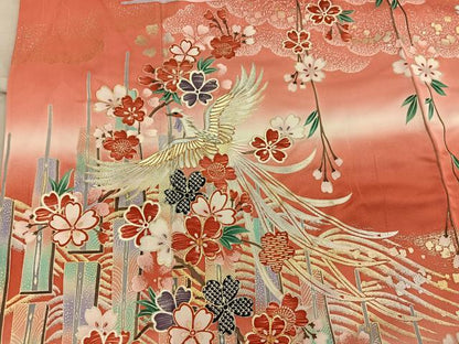 平和屋着物■豪華振袖　駒刺繍　鳳凰花文　暈し染め　金銀彩　正絹　逸品　BAAY0324mz