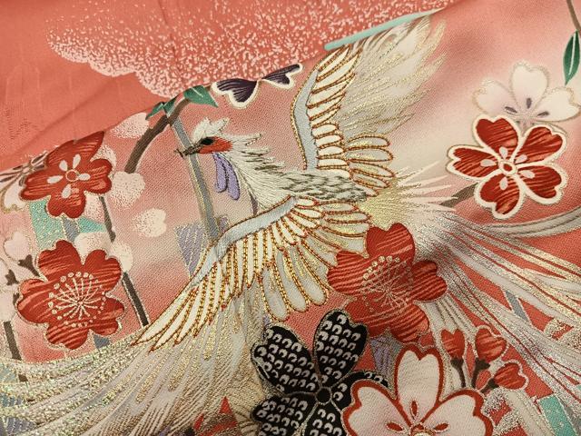 平和屋着物■豪華振袖　駒刺繍　鳳凰花文　暈し染め　金銀彩　正絹　逸品　BAAY0324mz
