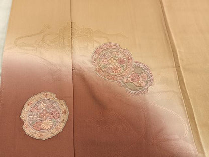 平和屋着物■訪問着　総刺繍　スワトウ刺繍　雪輪花文　暈し染め　正絹　逸品　BAAY0328mz
