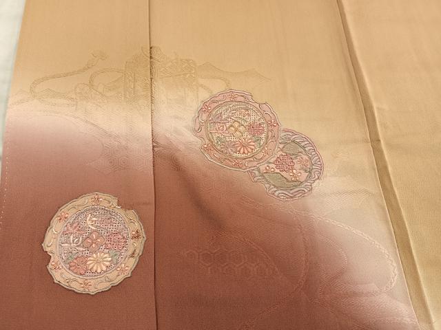 平和屋着物■訪問着　総刺繍　スワトウ刺繍　雪輪花文　暈し染め　正絹　逸品　BAAY0328mz