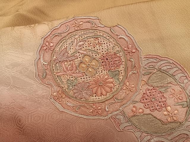 平和屋着物■訪問着　総刺繍　スワトウ刺繍　雪輪花文　暈し染め　正絹　逸品　BAAY0328mz