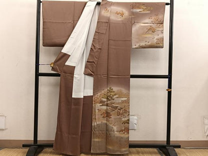 平和屋着物■訪問着　刺繍　風景花文　暈し染め　金糸　正絹　逸品　BAAY0329mz