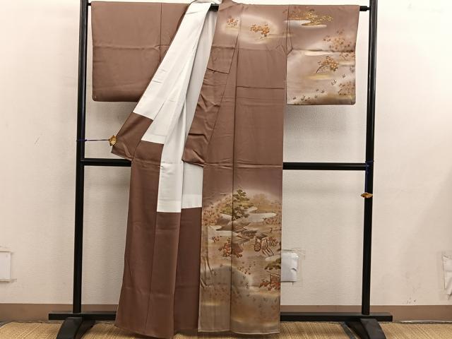平和屋着物■訪問着　刺繍　風景花文　暈し染め　金糸　正絹　逸品　BAAY0329mz
