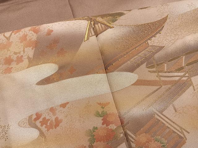 平和屋着物■訪問着　刺繍　風景花文　暈し染め　金糸　正絹　逸品　BAAY0329mz