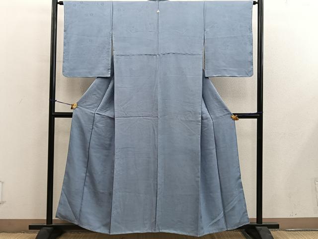 平和屋着物■上質な色無地　流水花地紋　灰青色　正絹　逸品　BAAY0334mz