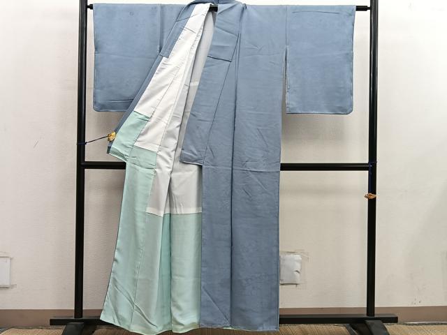 平和屋着物■上質な色無地　流水花地紋　灰青色　正絹　逸品　BAAY0334mz