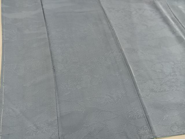 平和屋着物■上質な色無地　流水花地紋　灰青色　正絹　逸品　BAAY0334mz