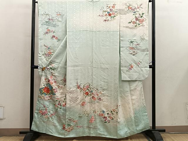 平和屋着物■豪華振袖　総刺繍　松皮菱花文　暈し染め　金銀糸　正絹　逸品　BAAY0338mz