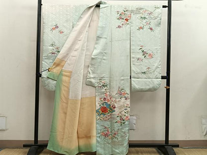平和屋着物■豪華振袖　総刺繍　松皮菱花文　暈し染め　金銀糸　正絹　逸品　BAAY0338mz