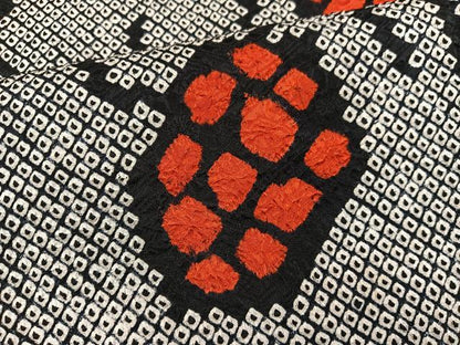 平和屋着物●上質な小紋　総絞り　幾何学文様　黒地　正絹　逸品　BAAY0340mz