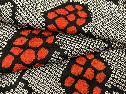 平和屋着物●上質な小紋　総絞り　幾何学文様　黒地　正絹　逸品　BAAY0340mz