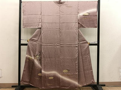 平和屋着物■訪問着　刺繍　地紙重ね枝梅文　暈し染め　金彩　正絹　逸品　BAAY0348mz