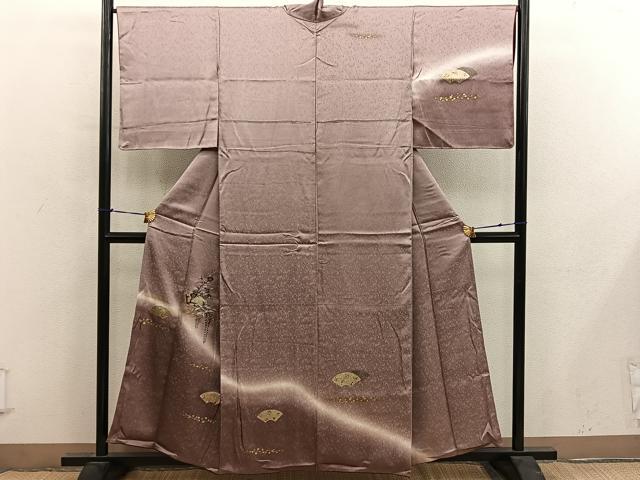 平和屋着物■訪問着　刺繍　地紙重ね枝梅文　暈し染め　金彩　正絹　逸品　BAAY0348mz