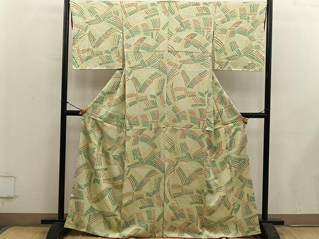 平和屋着物■上質な小紋　総絞り　幾何学文様　正絹　逸品　BAAY0349mz