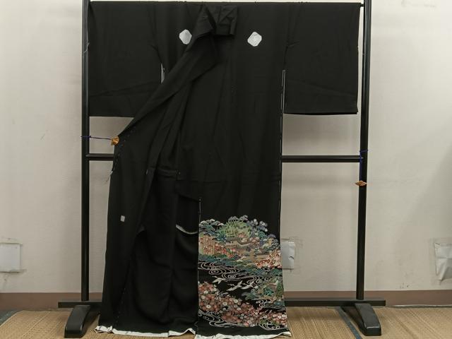 平和屋着物■豪華黒留袖　友禅　作家物　飛鶴風景文　仮絵羽　正絹　逸品　未使用　BAAY0351mz