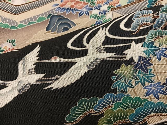 平和屋着物■豪華黒留袖　友禅　作家物　飛鶴風景文　仮絵羽　正絹　逸品　未使用　BAAY0351mz