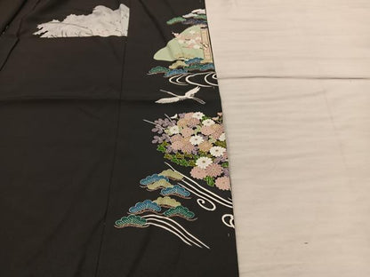平和屋着物■豪華黒留袖　友禅　作家物　飛鶴風景文　仮絵羽　正絹　逸品　未使用　BAAY0351mz