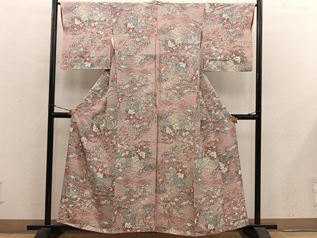 平和屋着物■上質な小紋　風景花文　正絹　逸品　BAAY0352mz