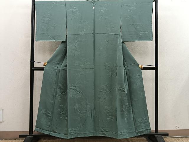 平和屋着物■上質な色無地　風景花地紋　麹塵色　正絹　逸品　未使用　BAAY0355mz