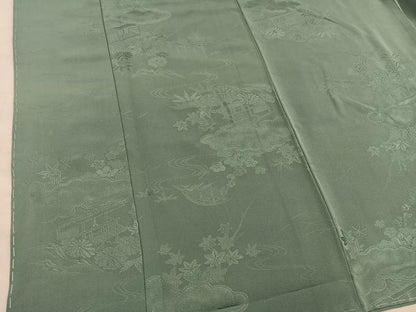 平和屋着物■上質な色無地　風景花地紋　麹塵色　正絹　逸品　未使用　BAAY0355mz
