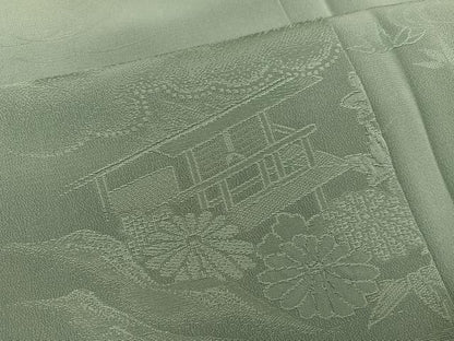 平和屋着物■上質な色無地　風景花地紋　麹塵色　正絹　逸品　未使用　BAAY0355mz