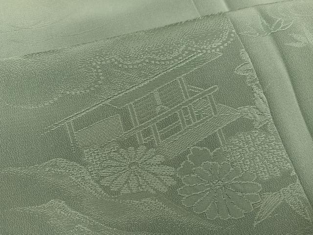 平和屋着物■上質な色無地　風景花地紋　麹塵色　正絹　逸品　未使用　BAAY0355mz