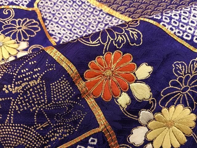 平和屋着物■豪華振袖　駒刺繍　絞り　片輪車花文　金彩　正絹　逸品　BAAY0357mz