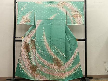 平和屋着物●訪問着　作家物　檜扇花文　暈し染め　金銀彩　やまと誂製　正絹　逸品　BAAY0359mz