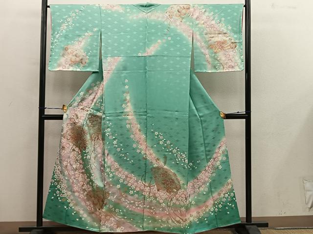 平和屋着物●訪問着　作家物　檜扇花文　暈し染め　金銀彩　やまと誂製　正絹　逸品　BAAY0359mz