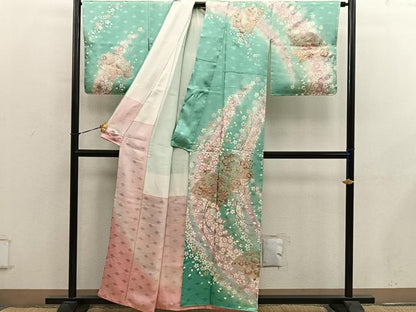 平和屋着物●訪問着　作家物　檜扇花文　暈し染め　金銀彩　やまと誂製　正絹　逸品　BAAY0359mz