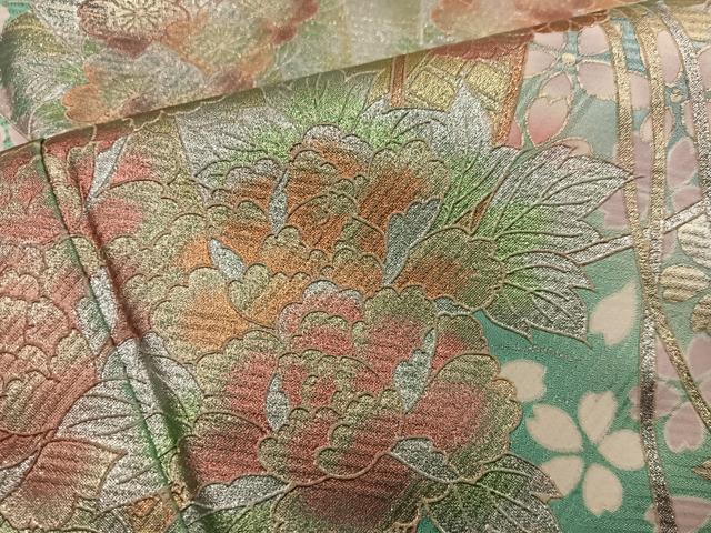 平和屋着物●訪問着　作家物　檜扇花文　暈し染め　金銀彩　やまと誂製　正絹　逸品　BAAY0359mz