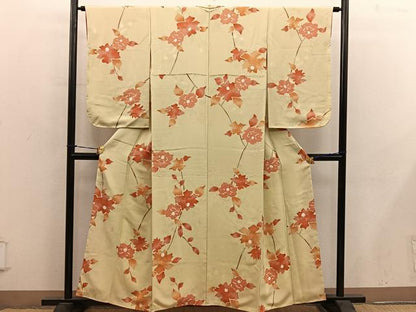 平和屋着物●上質な小紋　枝花文　地紋起こし　正絹　逸品　BAAY0362mz