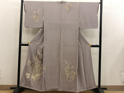 平和屋着物●訪問着　秋草文　金彩　鬼しぼ縮緬　正絹　逸品　BAAY0365mz