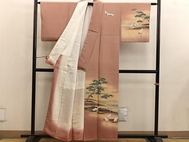 平和屋着物■訪問着　群鶴　暈し染め　金彩　正絹　逸品　BAAY0366mz