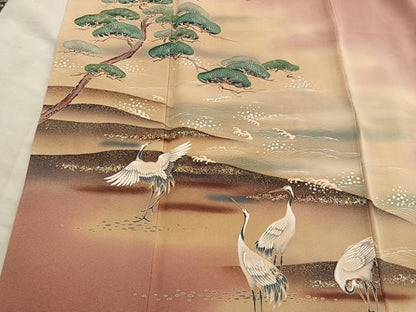 平和屋着物■訪問着　群鶴　暈し染め　金彩　正絹　逸品　BAAY0366mz