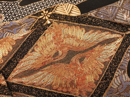 平和屋着物●豪華黒留袖　駒刺繍　双鶴　金彩　上代35万　仮絵羽　正絹　逸品　未使用　BAAY0368mz