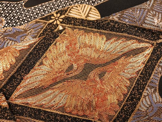 平和屋着物●豪華黒留袖　駒刺繍　双鶴　金彩　上代35万　仮絵羽　正絹　逸品　未使用　BAAY0368mz