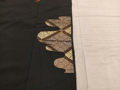 平和屋着物●豪華黒留袖　駒刺繍　双鶴　金彩　上代35万　仮絵羽　正絹　逸品　未使用　BAAY0368mz