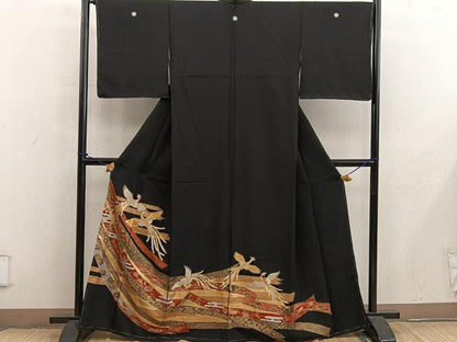 平和屋着物■豪華黒留袖　駒刺繍　鳳凰宝尽し花文　金銀彩　正絹　逸品　BAAY0372mz