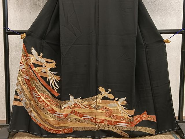 平和屋着物■豪華黒留袖　駒刺繍　鳳凰宝尽し花文　金銀彩　正絹　逸品　BAAY0372mz