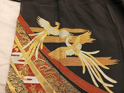 平和屋着物■豪華黒留袖　駒刺繍　鳳凰宝尽し花文　金銀彩　正絹　逸品　BAAY0372mz