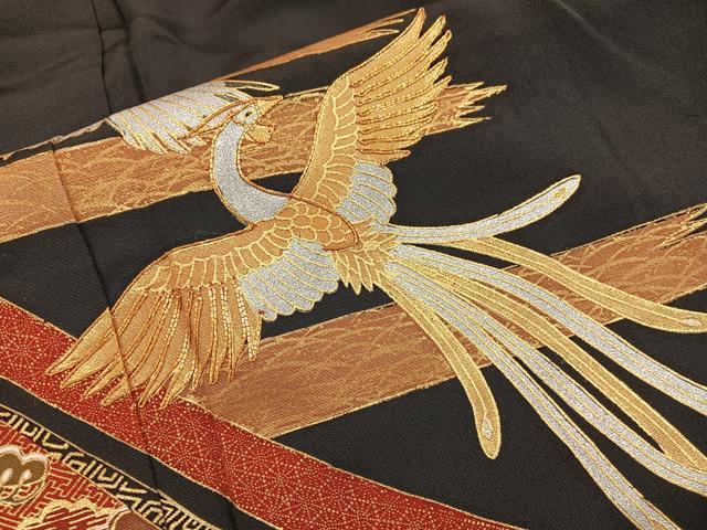 平和屋着物■豪華黒留袖　駒刺繍　鳳凰宝尽し花文　金銀彩　正絹　逸品　BAAY0372mz